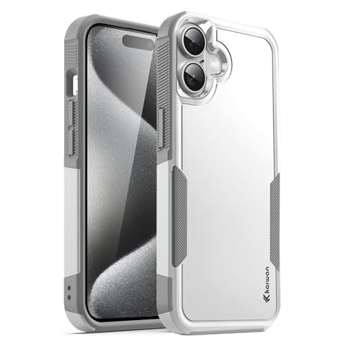 Image of KARWAN Shockproof Back Case Cover Compatible with iPhone 16, Heavy Duty Case with 360 Degree Camera Protection, Dual Layer Rugged Bumper Protection Cover with Matte Finish (White)