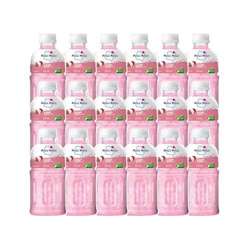 Mogu Mogu Lychee Juice with 25% NATA De Coco | Energy Booster Drink | Full of Fruit Fibres | No Added Preservatives and Colours – (Pack of 18, 320ml Each)