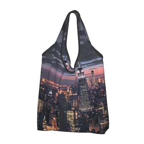 JKSEEPYN New York bedruckte faltbare Einkaufstasche, wiederverwendbar, waschbar, Schultertasche, Einkaufstasche, Alltagstasche, 1 Stück, Schwarz , Einheitsgröße