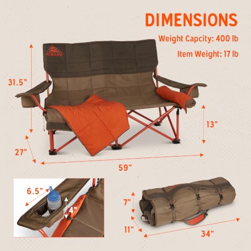 Image of Kelty Low Loveseat Nest -Two Person Camping Chair with 2 Removable Blankets, Lower to the Ground, Slight Recline, Insulated Beverage Holders, Roll Tote Storage, 2024 (Beluga)
