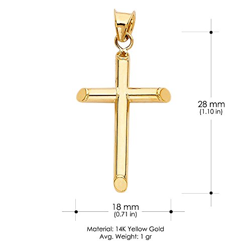 14K Yellow Gold Classic Cross Pendant with 1.4mm Flat Open Wheat Chain Necklace3