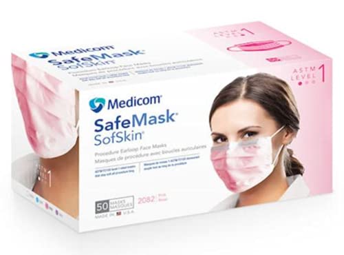 Medicom 2082 Safe Mask SoftSkin Earloop Masks, Pink (Pack of 50)