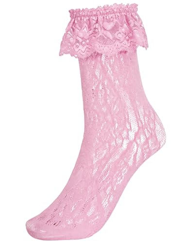 Avidlove Womens Ruffle Cuff Lace Anklet Socks Sexy Lolita Lacy Casual Socks for Dates Parties Pink