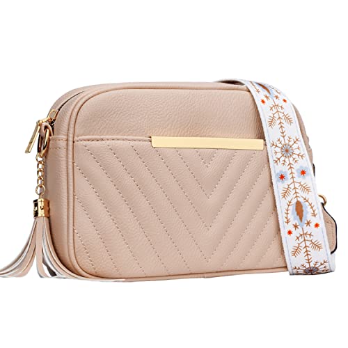 KKXIU Quilted Small Crossbody Bag for Women and Teen Girls Stylish Shoulder Purse with Wide Strap
