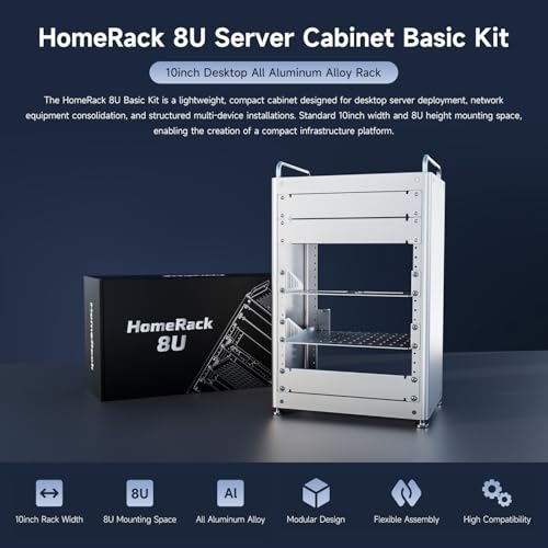 Image of Waveshare HomeRack 8U Server Cabinet Basic Kit, 10inch Desktop All Aluminum Alloy Rack, High Compatibility