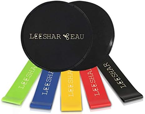 Resistance Loop Bands and Core Sliders Dual Sided Gliding Discs for Hardwood Floors or Carpet 5 Exercise Bands for Legs and Butt Gym Home Workout Carry Bag
