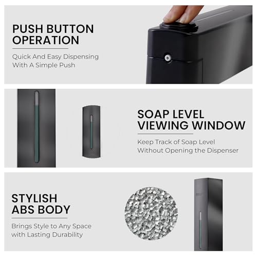 Image of Robustt Stylish Wall Mounted Liquid Soap Dispenser 360ML (Black, Pack of 1) - with Adhesive Hooks | Easy Installation for Bathroom & Kitchen - Durable ABS Material, Sleek Design