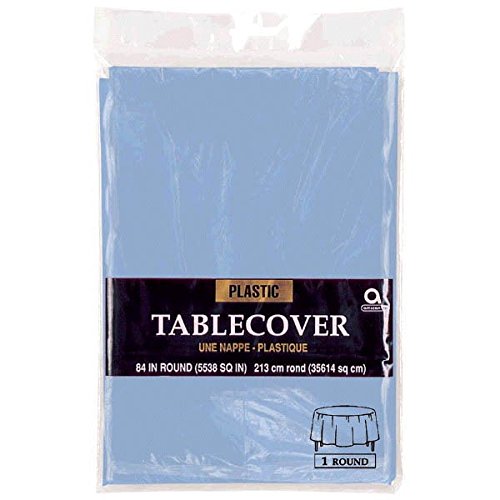 Amscan 77017.108 Pastel Blue Round Plastic Table Cover - 84", 1 Ct