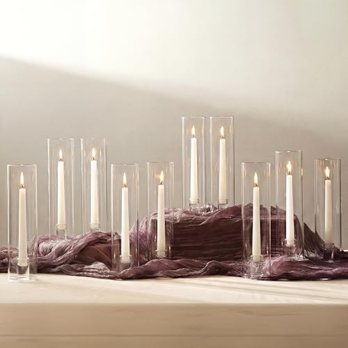 NUPTIO Porte-Bougies en Verre - 10 Pcs Abat-Jour Transparent pour Bougies Coniques, Moderne pour Mariage, Noël, Table et Feu de Cheminée