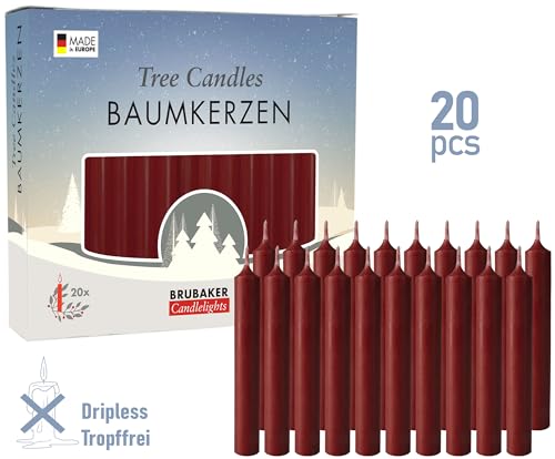 BRUBAKER 20 Pack Tree Candles - Pyramid Christmas Tree Candles - Dark Red