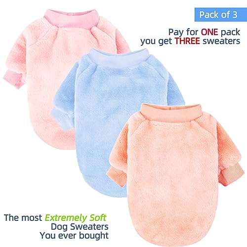 Image of FabriCastle Dog Sweaters, 3-Pack Dog Clothes for Small Dogs Girl & Cats, Soft and Warm Pet Coats XXS - XXL, Winter Pet Jackets, Doggy Apparel Costumes, Puppy Outfits (Ballet pink,Skyblue,Peach, Small)