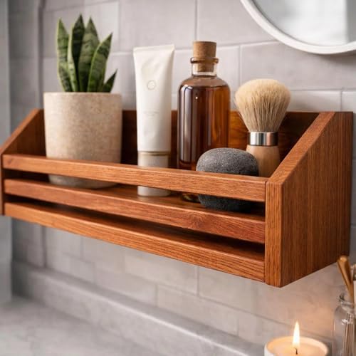 Image of Wooden Wall Shelves with Towel Holder, Wall-Mounted Bathroom Storage Rack, Wooden Shelves And Wooden Towel Stand Shelves for Bathroom Towel Stand Bathroom Shelves (Only Wooden Shelves)