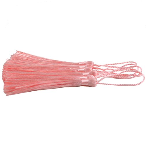 Image of 100pcs 13cm /5 Inch Silky Floss Bookmark Tassels with 2-Inch Cord Loop and Small Chinese Knot for Jewelry Making, Souvenir, Bookmarks, DIY Craft Accessory (Light Pink)