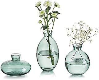 Small Vase for Table Decoration Handmade Glass Vases for Flowers, 3Pcs Clear Vintage Bud Vases Aesthetic Mini Vase Set for Kawaii Living Room Decor Bedroom Ornaments Wedding Centrepieces