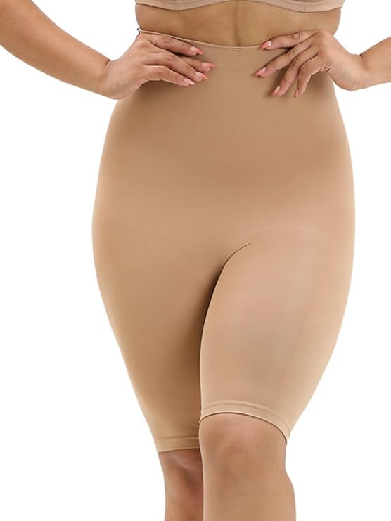 Women's Seamless High Waist Shapewear Shorts, Tummy Control, Thigh Slimmer, Compression Panty for Dresses and Sarees, Beige-image-24