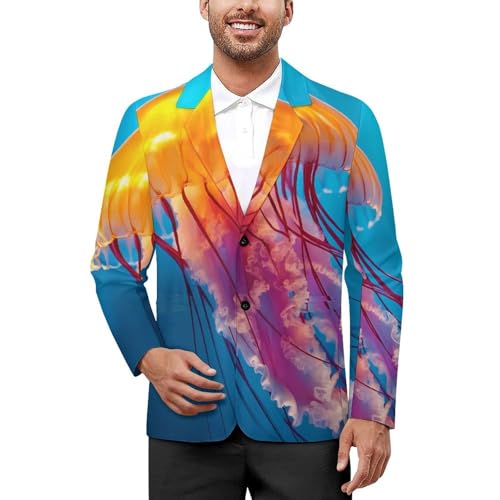 Jellyfish with Orange Body Classic Suits Blazer for Men Business Tuxedo Jacket Sport Coat Two Buttons