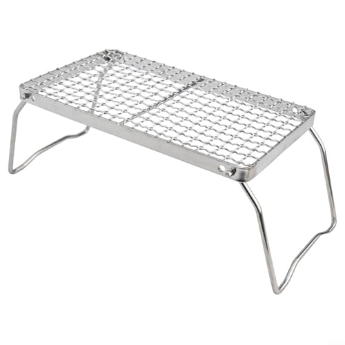MeevrgR Parrilla plegable de acero inoxidable para barbacoa, grandes superficies de rejilla, altura ajustable, distribución uniforme del calor, portátil para camping, picnics (S)