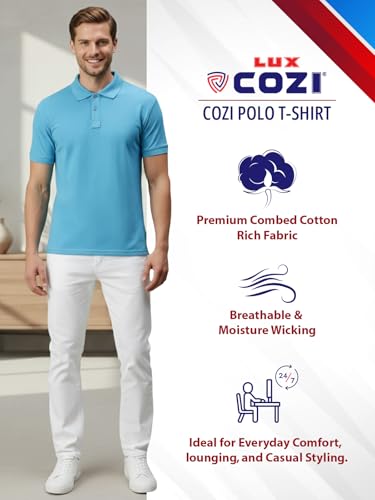 Image of Lux Cozi Men's Cotton Solid Polo Tshirt | Collar Tshirts | Half Sleeves | Stylish & Premium All Day Wear | Pack of 1