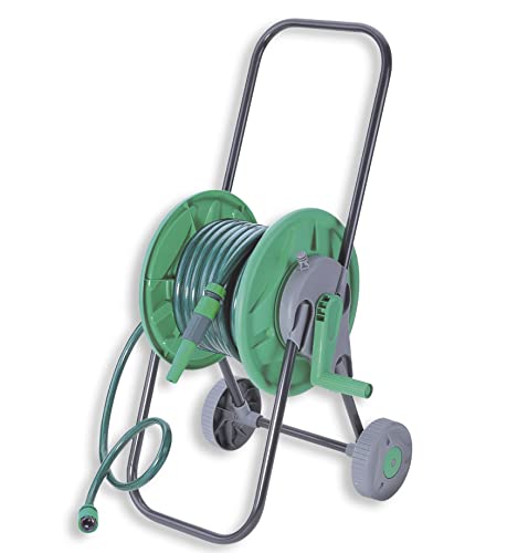 HERSIG - Carro Manguera Jardin con Ruedas - Carrete con Manguera Jardin 15m (43x45x78cm) - Enrollador Portátil para Riego, Terraza, Patio, Balcón, Fácil de Usar y Transportar