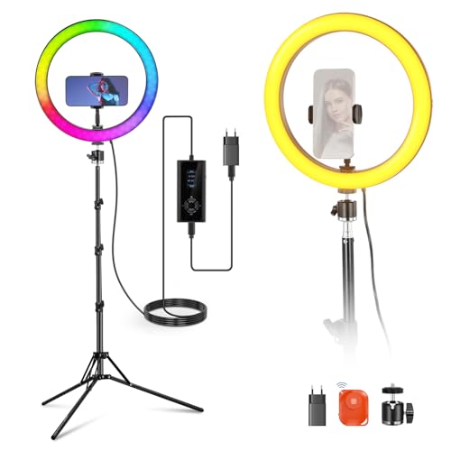 12 Ring Light con Stativo Compatibile con iPhone Luce Anello LED RGB 24W con Portatelefono per Selfie Fotografia Studio Registrazione Video Trucco Ciglia Streaming 2500-10000K CRI95+ RH12C