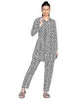 Dillen Stylish Nightwear Set for Women | Readymade Crepe Zigzag Top Palazzo for Womens | Cotton Combo Printed Suit Top Pyjama for Ladies | Night Coord Set for Girls | Black & White, 7XL