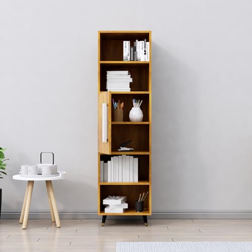 Image of Bniture Bookshelf for Home | Engineered Wood Book Shelf with 1 Door & 4 Shelf | Open Book Shelf Stand for Library | Multipurpose Display Organizer for Living Room, Study & Office | Giant Wood