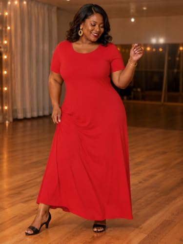 Image of PinkPatty Women's Plus Size Crew Neck Short Sleeve Maxi Dress with Pockets