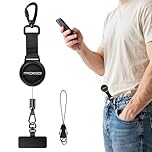 MoKo Anti-theft Phone Tether, Universal Phone Lanyard Retractable Steel Line Cellphone Strap with Locking Carabiner and Metal 360° Tether Tab for Outdoor Hiking Climbing Fishing, Black