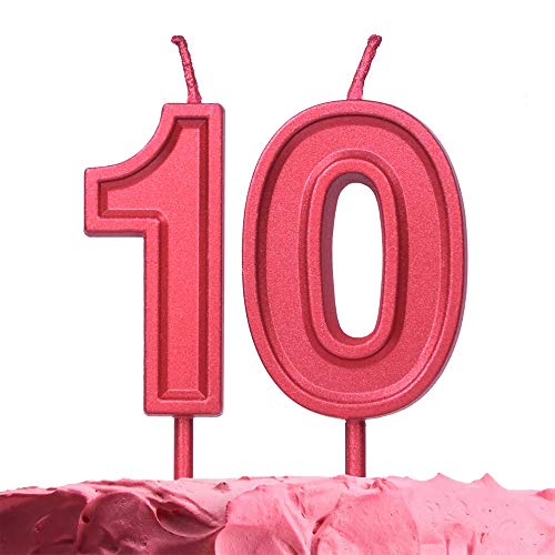 GET FRESH Number 10 Birthday Candle  Red Number Ten Candles on Sticks  Number Candles for Birthday Anniversary Wedding Party 10th Bday Candles for Cake Decoration  Vivid Red Number Cake Candles
