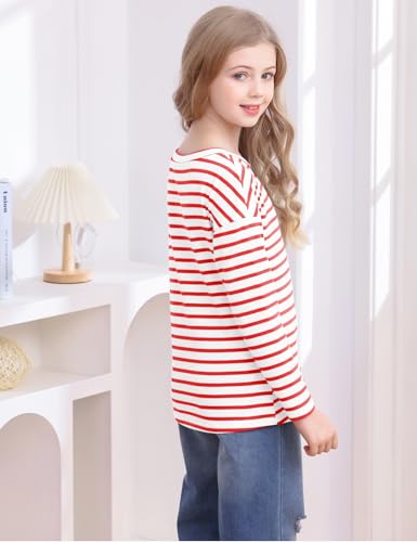 Image of Fanway&EC Girls Casual Long Sleeve T Shirts Basic Crewneck Striped Tunic Blouses Tops