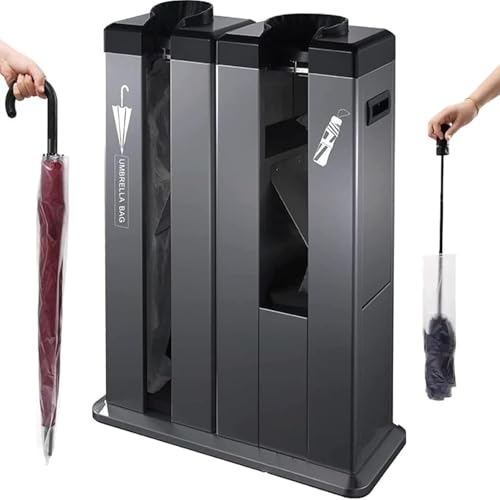 KLYDBMYT Máquina automática para Envolver Paraguas mojados, con Ruedas, de Acero Inoxidable, Doble Ranura, con Capacidad para 500 Bolsas Cortas y 500 largas, Ideal para hoteles y Bancos, Color Negro.
