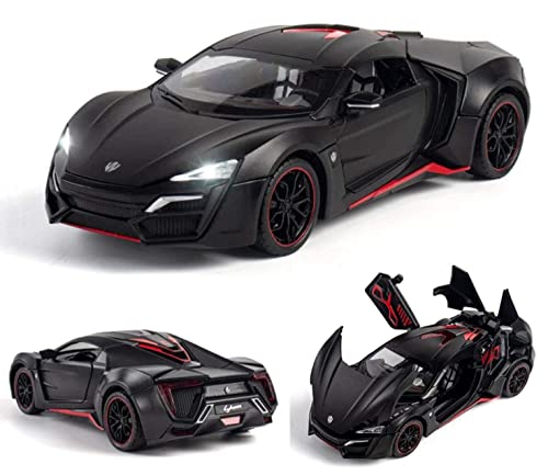 Image of 1:24 Scale Big Size Lykan Hypersport Toy Car | Metal Pullback Diecast Car for Kids with Openable Doors, Sound, Light Effects Toy for Car Enthusiasts (Color As Per Available), Black