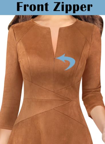 Image of VFSHOW Womens Work Business Office Front Zipper Slim Church A-Line Dress