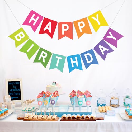 Image of Happy Birthday Banner Party Banner NO DIY Birthday Sign Multicolor