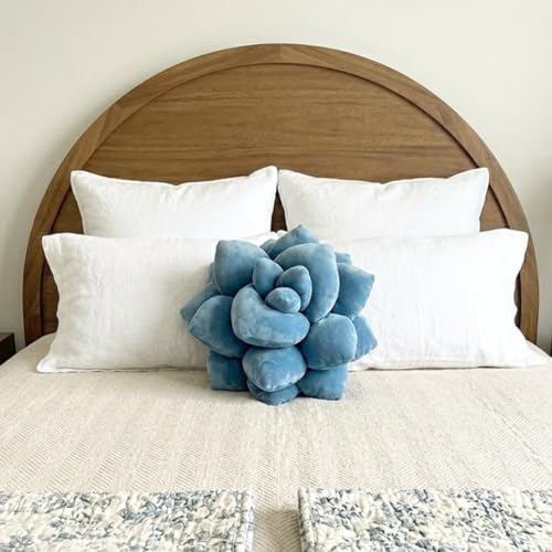 Image of Green Philosophy Co. Succulent Pillow 16 inch - Soft 3D Decorative Flower Throw Pillow, Unique Smokey Blue Plush Flower Cushion, Perfect for Couch, Sofa, Bedroom Decor, Gift for Plant Lovers