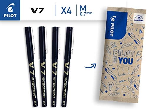 Pilot V7 Liquid Ink Rollerball 0.7mm Tip - Black (Pack of 4)