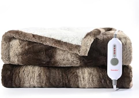 Sunable Heated Electric Throw - Machine Washable Soft Comfortable Heating Blanket 50×60 inches, ETL Certified, Chocolate - Faux Fur & Sherpa