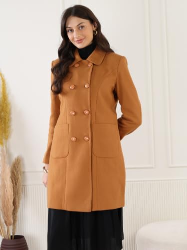 Image of CHKOKKO Women Classic Long Winter Coat Double Breasted | Knee Length Design with a Sophisticated Spread Collar and Convenient Front Pockets for All Occasions