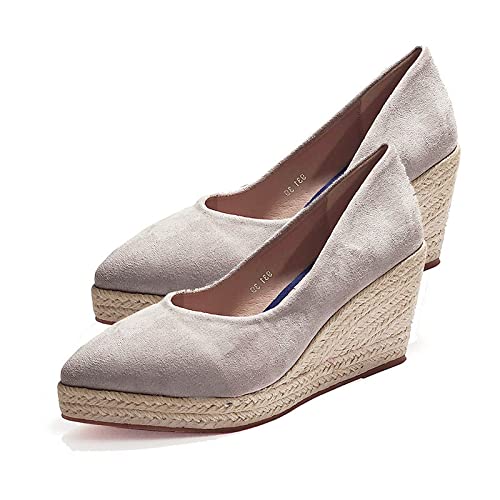 LIHUAMAO Fashion Wedges Shoes high Heel Platform Pumps Rope Espadrilles Shoes (US8, Beige, Numeric_8)