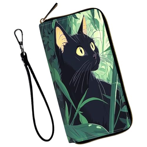 Wristlet Wallet for Women Teen Girls Womens Wallet RFID Blocking Credit Card Holder with Removable Wristlet,Leather Phone Wallet Clutch Large Capacity Ladies Travel Purs,Jungle Cat