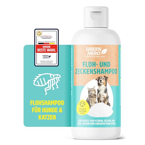 Green Hero Flohshampoo und Zeckenshampoo für Hund & Katze 250 ml | Schützt vor Flöhen, Zecken, Milben, Läusen | Hundeshampoo & Katzenshampoo ohne...