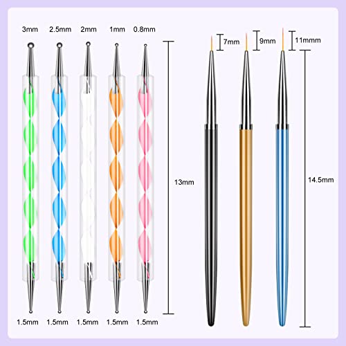 Saviland 8Pcs Dotting Pen With Nail Art Liner Brush Set - 5Pcs Double Ended Nail Dotting Pens 3Pcs Nail Brushes Gel Paint Dotting Nail Art Tools Manicure Starter Kit For Nail Salon Home Diy #TOP3