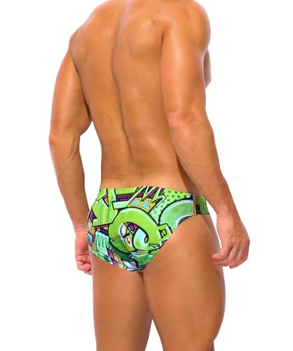 Men's Stripe Swim Briefs Sexy Bikini Swimsuit Sport Print Swimwear with Drawstring3