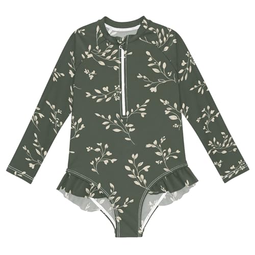 ALAZA Swimsuit for Girls Long Sleeve Rashguard Bathing Suit Grass Dark Green Quick Dry 4T