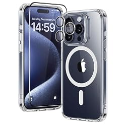 ESR for iPhone 15 Pro Case Set, 1 Tempered-Glass Screen Protector, 1 Set of Lens Protectors, Military-Grade Protection, Yellowing and Scratch Resistant MagSafe Phone Case, Classic…