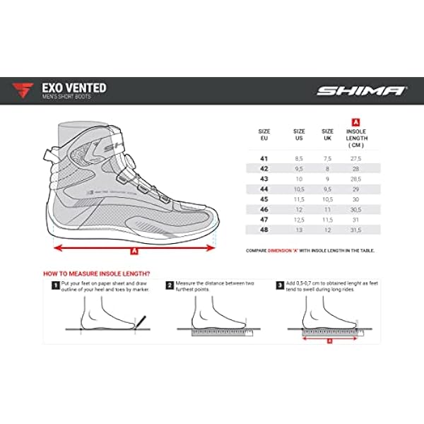 SHIMA EXO Vented męskie buty motocyklowe - przewiewne, wzmocnione, miejskie buty motocyklowe z zapięciem ATOP, ochraniaczami kostki, antypoślizgową podeszwą i nadkładką zmiany biegów (Czarne, 45)