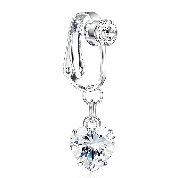 VibeZone 1 Pcs Of Fake Belly Button Rings for Women & Girls – Non-Piercing Clip-On Navel Rings,Stainless Steel CZ Heart, B... - Review, Price and Buying Guide