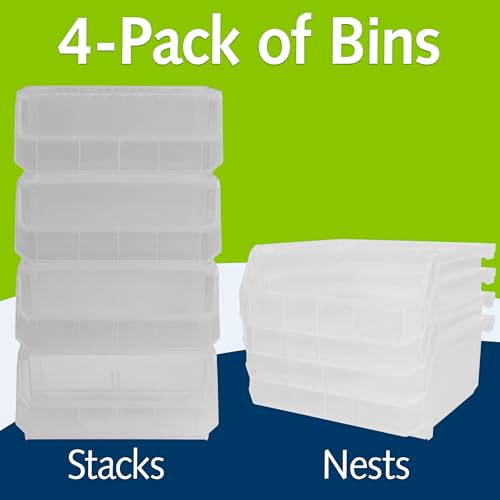 Image of ReadySpace Plastic Containers for Organizing and Storage Bins for Drawers, Desks, Office Organization, and Garage, Stackable Bins, Medium-Wide (5 inch x 11 inch x 11 inch), 4-Pack, Clear
