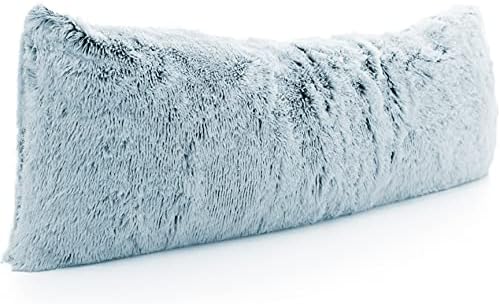 Cheer Collection Shagg Hair Long Body Pillow | Super Soft and Plush Faux Fur Lumbar Pillow for Couch or Bed Decor - 20 x 54 inches, Blue Ombre