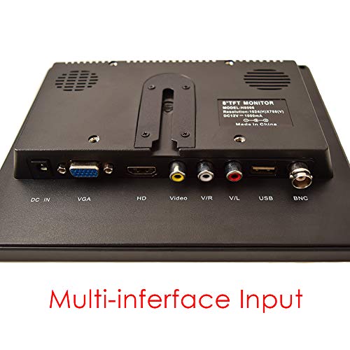 Image of 8 inch CCTV Monitor, TFT LCD Security Screen with VGA HDMI AV BNC USB Audio in /Out Ports Built-in Speaker, HD Display for Surveillance Camera STB 1024x768 Resolution with Car Power Adapter 12-24V